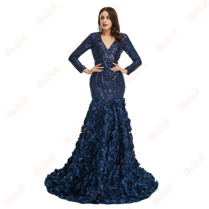 dark blue long evening dress